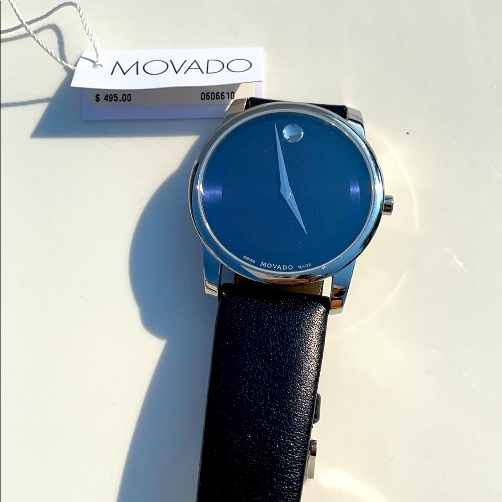 Movado Men's Stainless Steel Black leather watch